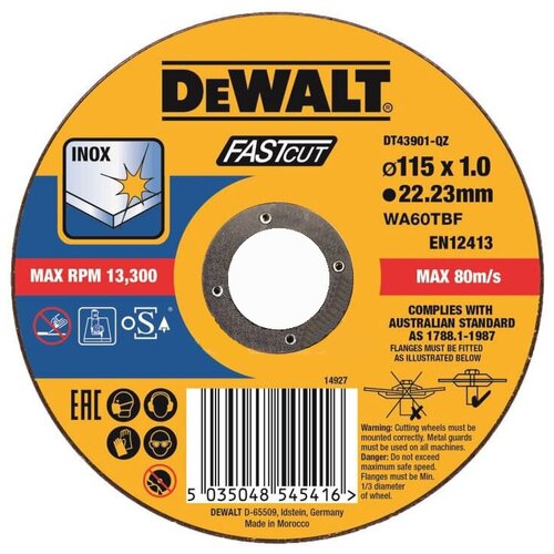 Dewalt Круг отрез. Быстр рез,115x22.2x1мм тип4 DT43901