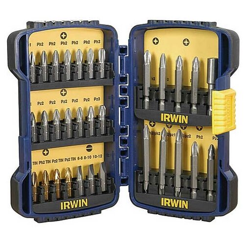 вставки биты двухсторонние 1 4 pz1 и pz2 60мм 10 штук stanley 1 68 786 Набор бит Irwin 10504386, 31 предм., синий/желтый