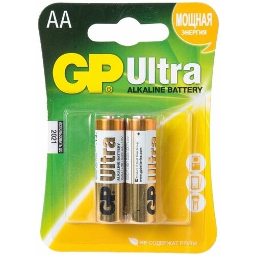 AA Батарейка GP Ultra Alkaline 15AU LR6, 2 шт.