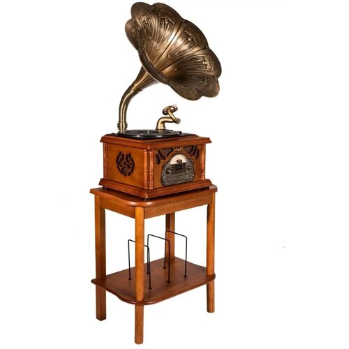 MJI Audio Gramophone Classic Bronze Horn Turntable + Stand Table рожковый проигрыватель