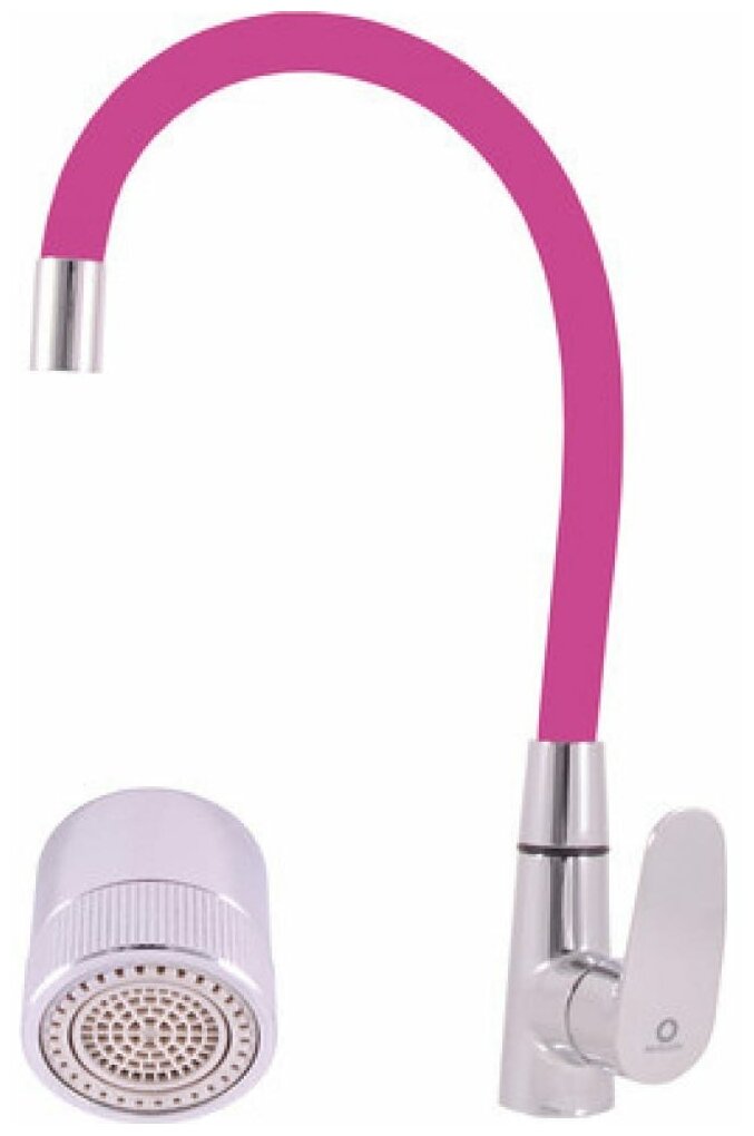 AM719.5/11R AMUR - смеситель кухонный, аэоратор на 2 положения (излив-душ), хром/розовый RAV Slezak