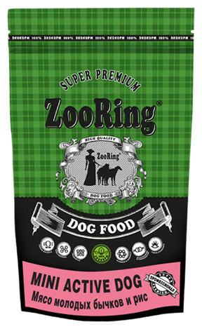Сухой корм для собак ZooRing для активных животных, телятина, с рисом 2 шт. х 700 г (для мелких пород)