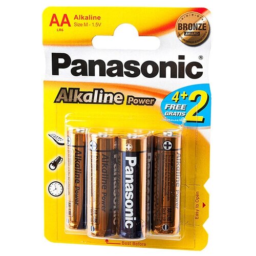 Батарейка Panasonic Alkaline Power AA/LR6, в упаковке: 6 шт.
