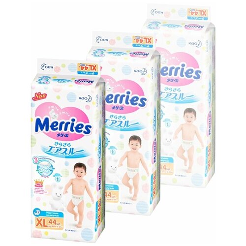 Merries подгузники XL (12-20 кг), 44 шт., 3 уп., белый