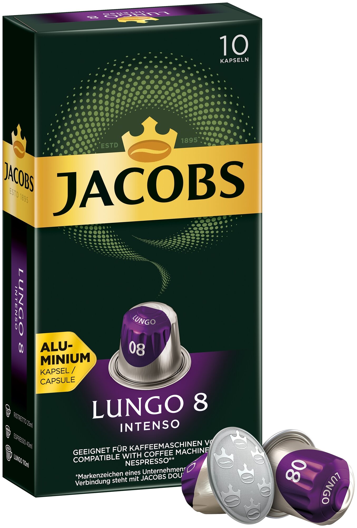 Спайка Набор Кофе в алюминиевых капсулах Jacobs Lungo #8 Intenso, 10 упаковок по 10 капсул(100 капсул) - фотография № 5