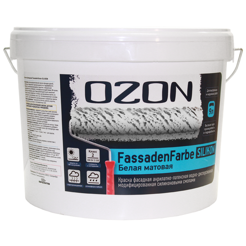 Краска акриловая OZON FASSADENFARBE SILIKON матовая белый 14 кг краски фасадные ozon краска фасадная ozon fassadenfarbe silikon вд ак 115а 14 а белая 9л обычная