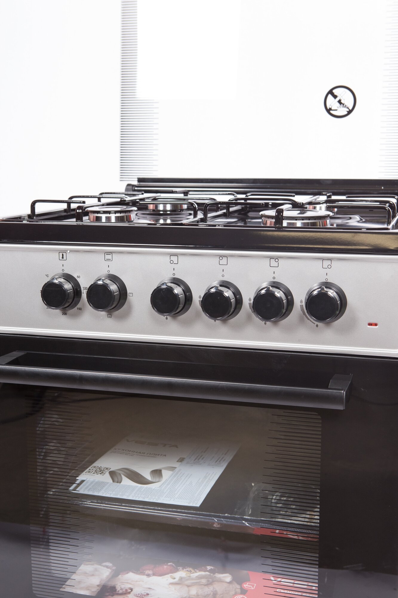 Комбинированная плита VESTA-VALENCIA VGE 50 10-E серая с электрической духовкой электро-поджиг подсветка 3 режима духовки