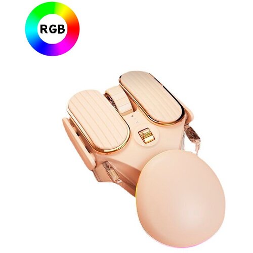 Механическая беспроводная мышь EWEADN Q3 бесшумная игровая Bluetooth 51 USB-штекер с подсветкой RGB бежевый 2900₽