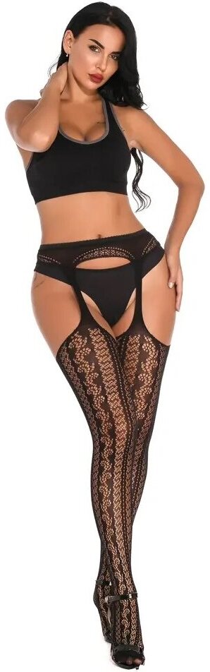 Колготки с имитацией кружевным ажурным силиконовым поясом узор бахрома