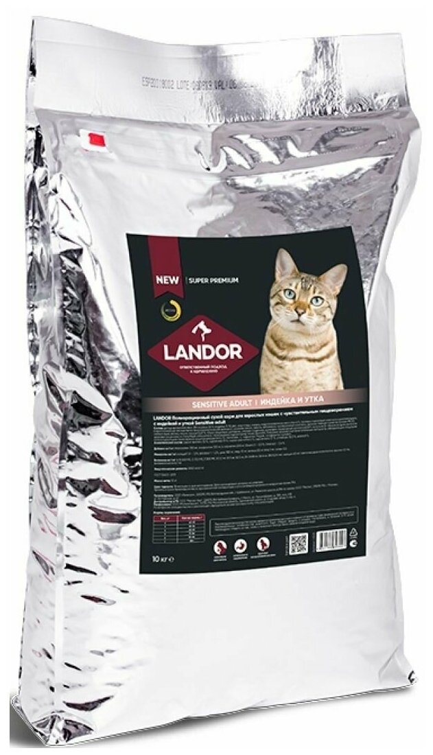 Landor Sensitive Cat сухой корм для взрослых кошек с чувствительным пищеварением Индейка и утка, 2 кг. - фотография № 13