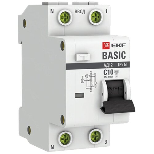 Выключатель автоматический дифференциальный АД-12 1п+N 10А C 30мА тип АС Basic (электронный). DA12-10-30-bas EKF (4шт.)