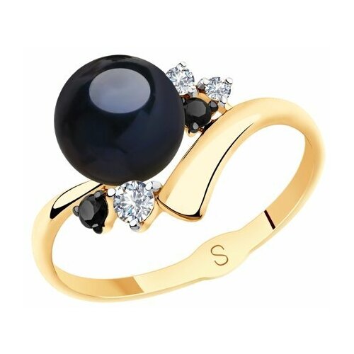 фото Золотое кольцо sokolov 791139 с фианитом и жемчугом diamant-online