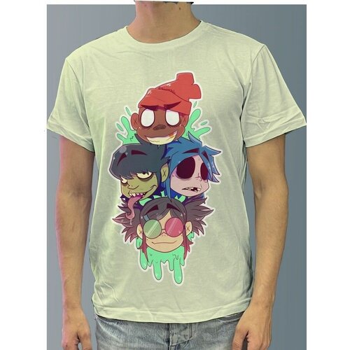 фото Футболка мужская белая молочный оттенок из хлопка с dtf принтом музыка gorillaz - 383 будь на стиле