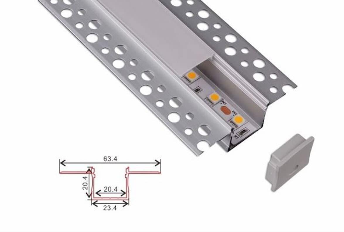 фото Алюминиевый профиль встраиваемый в гипсокартон 872 (2500*63,4/23,4*20,4мм с рассеивателем)