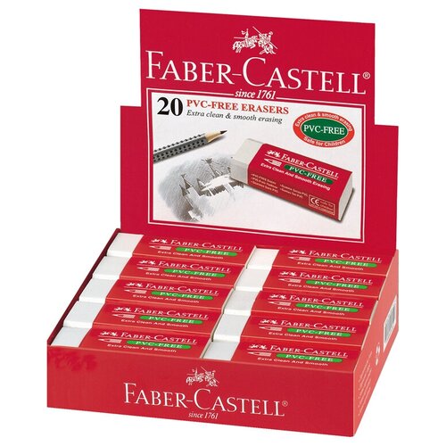 комплект 49 шт ластик faber castell pvc free прямоугольный картонный футляр в пленке 63 22 11мм Faber-Castell Набор ластиков 709520, 20 шт. белый 20