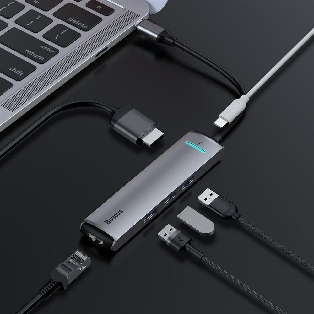 USB-концентратор Baseus CAHUB-J0G (Grey) - фото №7