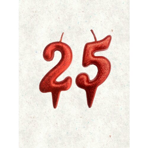 Свечи для торта цифра 25 лет 7см, красный блеск