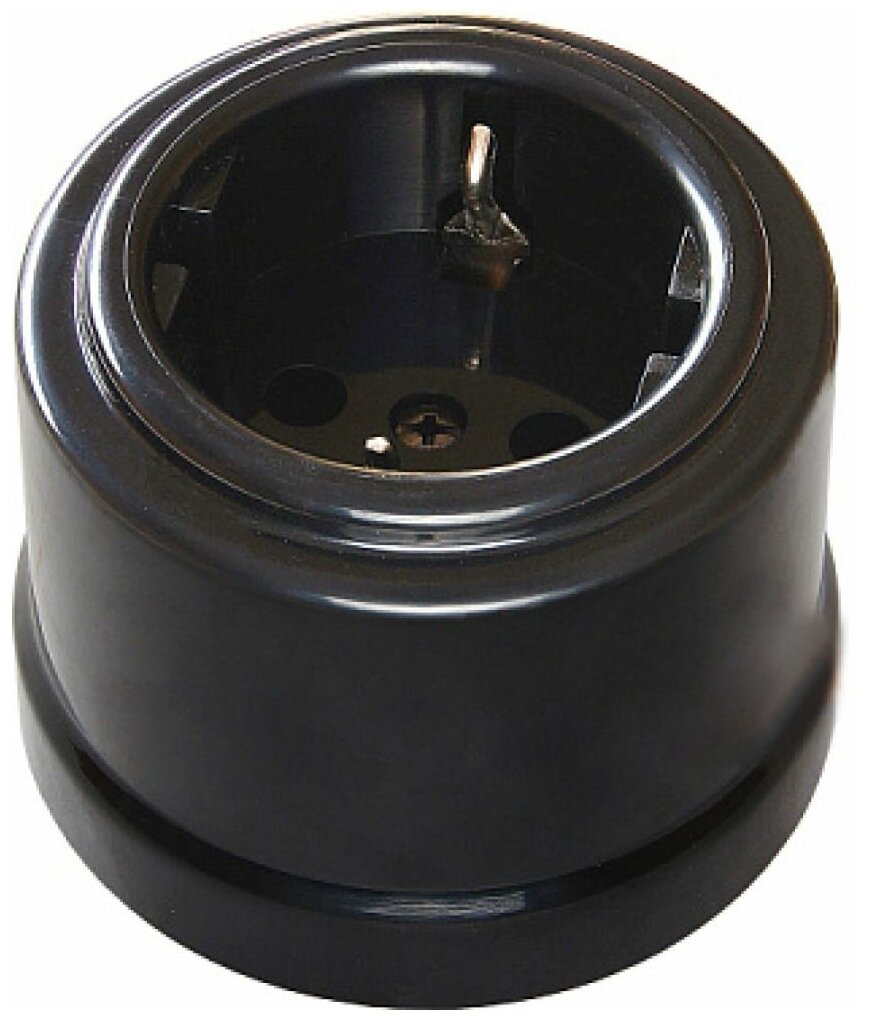 фото Розетка BIRONI двухполюсная с заземляющим контактом 16А, 250В, D 65*48мм , негорючий пластик, цвет черный