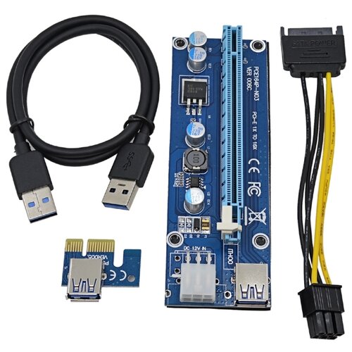 pci express удлинитель ks 347 райзер через usb 3 0 1x 16x питание sata Переходник/адаптер ESPADA PCI-E x1 (m) - PCI-E x16 (f) (EPCIekit), 0.2 м, черный/желтый/синий