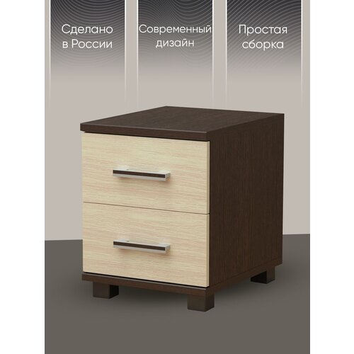 Тумба прикроватная Кармен-1 с 2 выдвижными ящиками, дуб млечный/венге