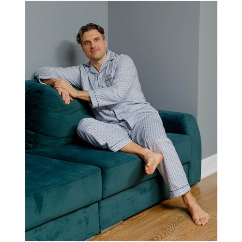 Пижама мужская с брюками и рубашкой с длинным рукавом хлопок Global