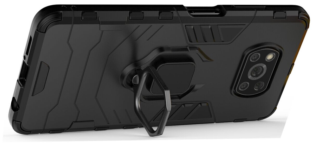 Противоударный чехол с кольцом Panther Case для Xiaomi Poco X3 Pro / X3 NFC черный