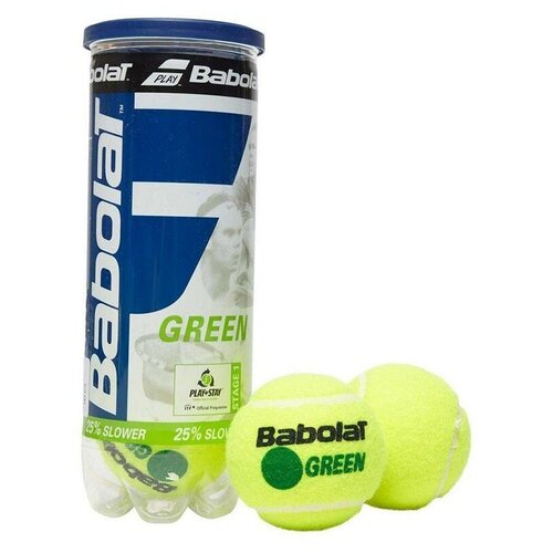 фото Мяч теннисный babolat green, арт.501066, уп.3 шт, войлок, шерсть, нат. резина, желто-зеленый