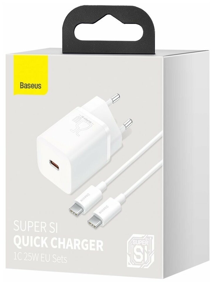Быстрое сетевое зарядное устройство Baseus Super Si Quick Charge 3.0 Power Delivery 25W 3A + USB Type C - кабель USB Type C 3A 1м белый (TZCCSUP-L02)