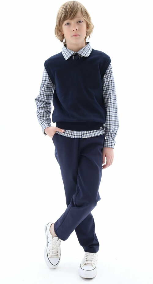 Школьные брюки matematika, классический стиль, размер 134, синий