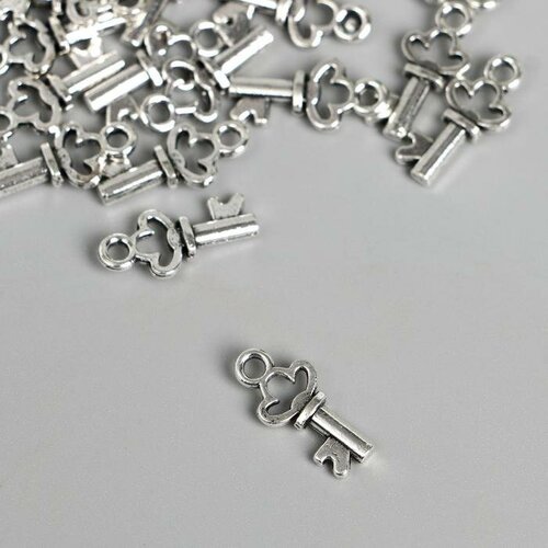 Декор для творчества металл Маленький ключик серебро 1,5х0,7 см, 40 штук