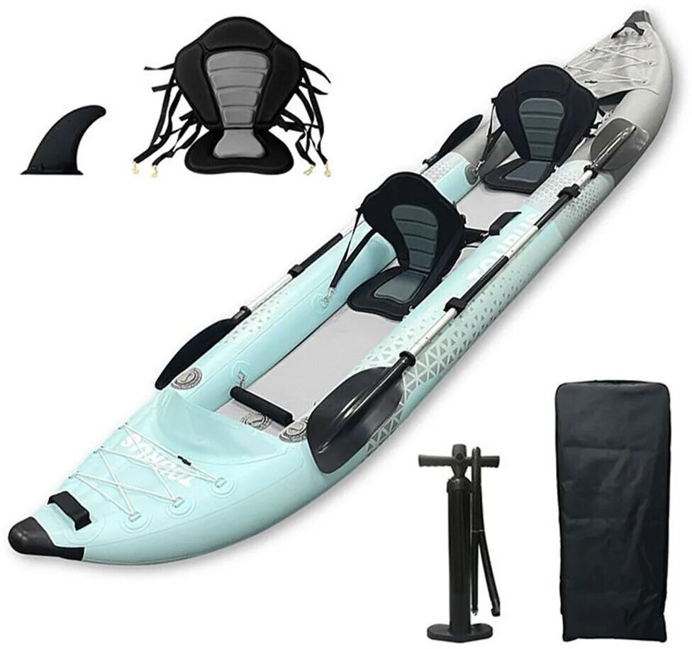 Надувной двухместный каяк байдарка TOURUS Kayak-2 (385x85 cm) с рюкзаком, веслом, насосом, сиденьем и ремкомплектом