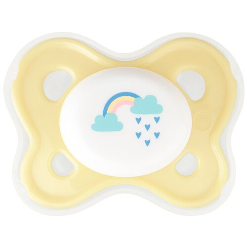 соска пустышка силиконовая для новорожденных 26 букв Пустышка силиконовая анатомическая Lubby 16342 0+ (1шт), белый/желтый