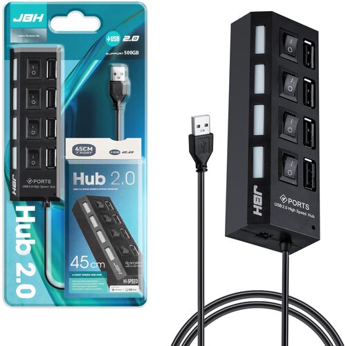 USB-ХАБ / разветвитель / USB-hub 4 порта с выключателями для периферийных устройств, чёрный