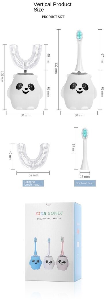 Электрическая U-образная зубная щетка, 2 насадки панда, ультразвуковая щетка, для детей. Розовый - фотография № 4