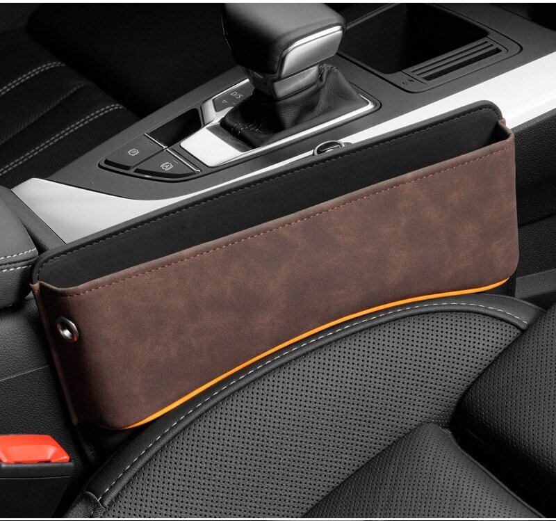 Автомобильный органайзер водительский и пассажирский, кожаный карман для авто, хранение мелочей, между сидений, коричневый