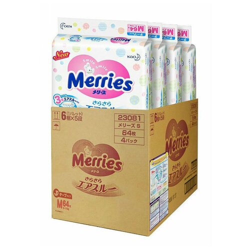 Merries подгузники M (6-11 кг), 64 шт., 4 уп. подгузники merries m 6 11 кг 64 шт