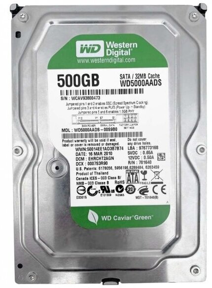 Жесткий диск Western Digital WD5000AADS 500Gb IntelliPower SATAII 3.5" HDD