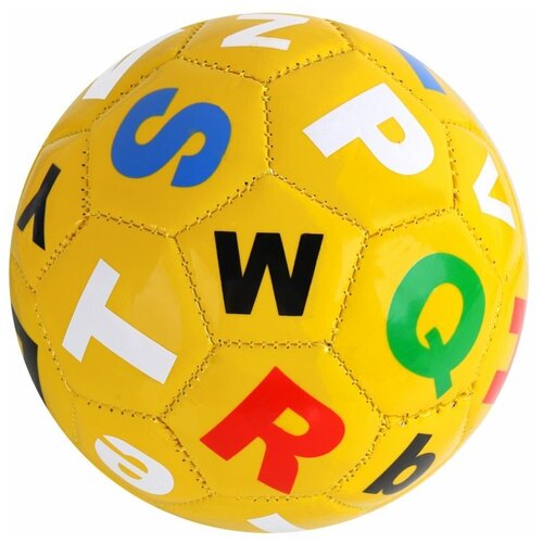 фото Мяч футбольный "англ.алфавит", 1-слойный, пвх, 100г, размер 2, желтый, диаметр 15 см джамбо тойз