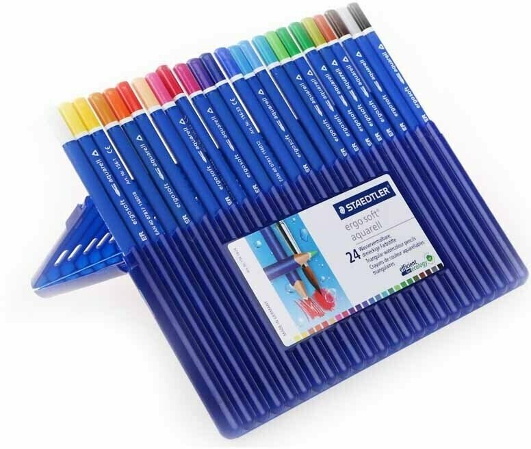 Набор карандашей цветных Staedtler ergosoft aquarell, трехгранные, 24 цвета, пластиковый пенал 24 цвета