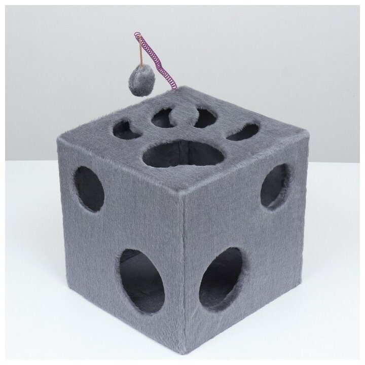 Домик "Кубик с лапкой"+игрушка (мех) 104, песочный - фотография № 2