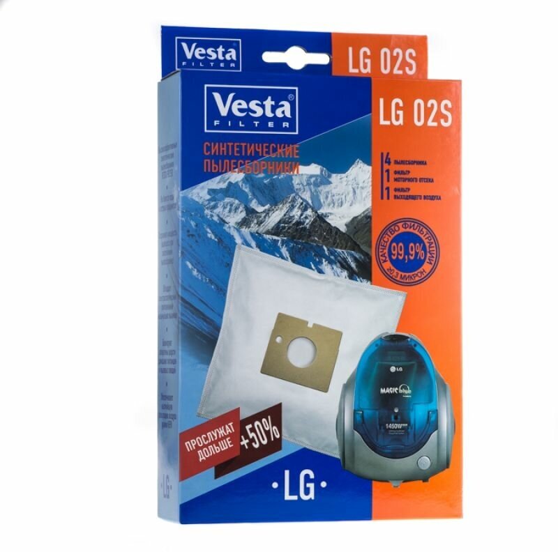 Vesta filter LG02S комплект мешков-пылесборников синтетических (4шт+ 2 фильтра) для пылесоса LG - фотография № 3