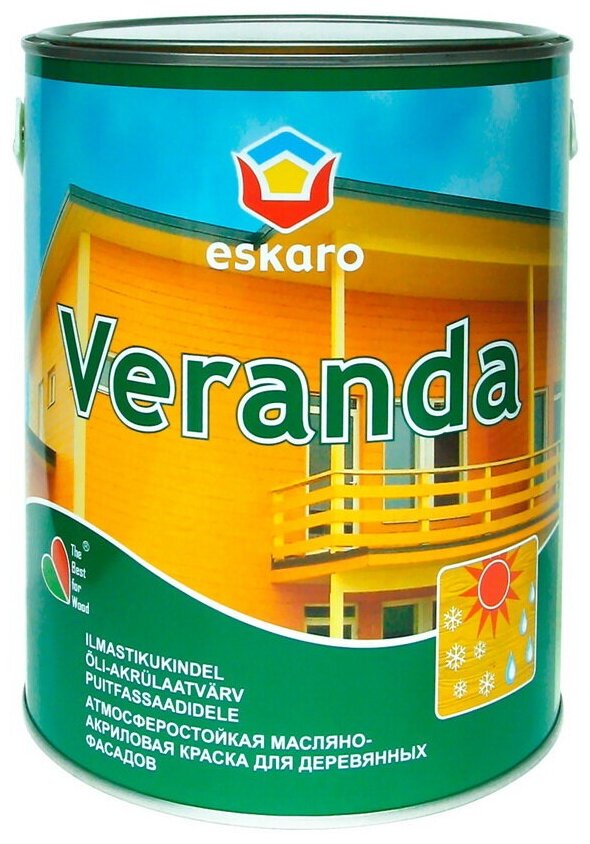 Eskaro Атмосферостойкая краска для деревянных фасадов "Eskaro Veranda" (0,95л база А) - фотография № 2