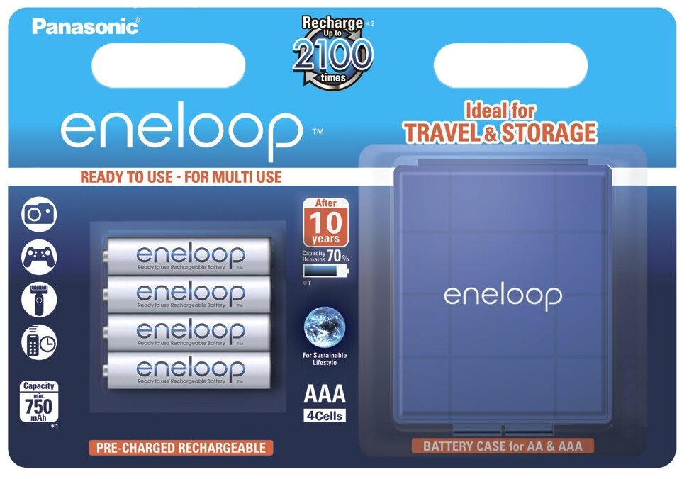 Аккумулятор Ni-Mh 750 мА·ч 1.2 В Panasonic eneloop AAA + кейс