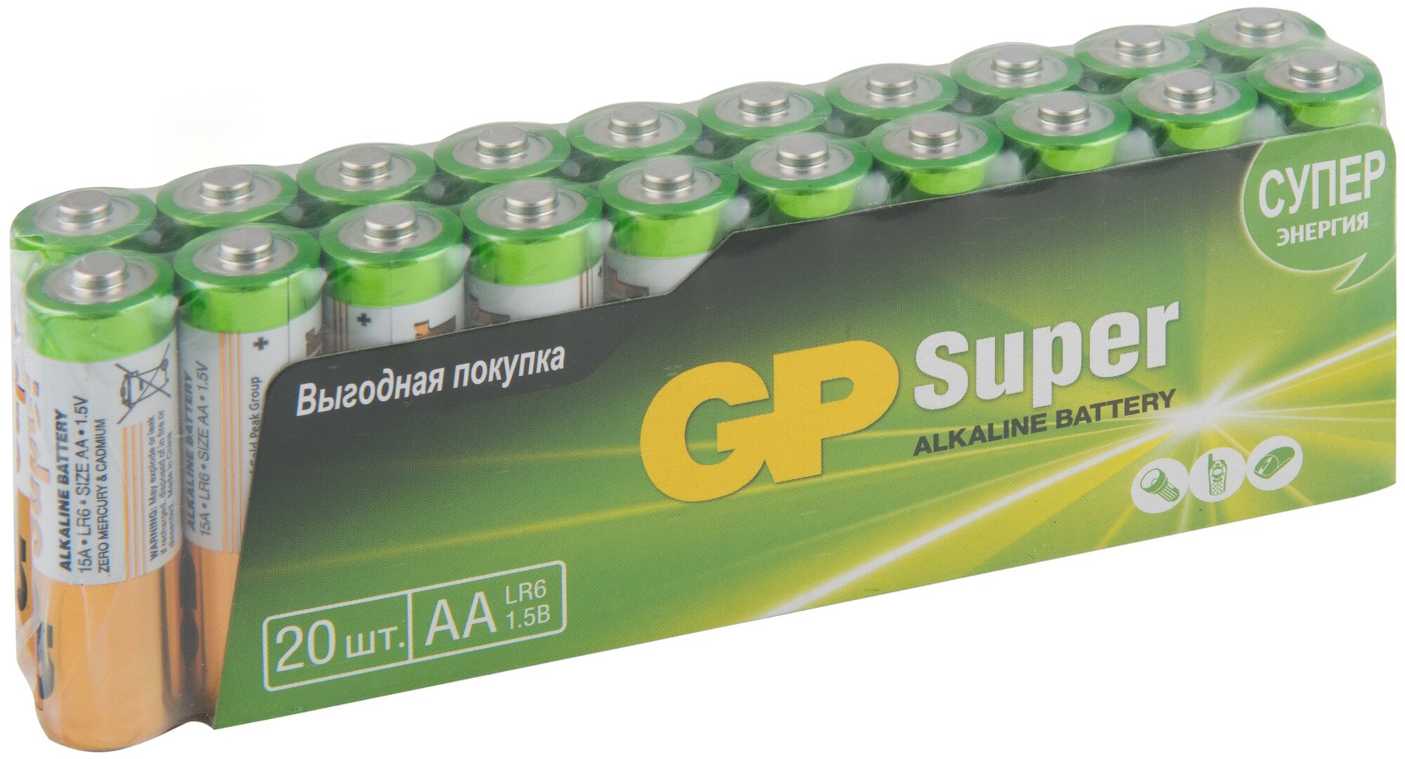 AA Батарейка GP Super Alkaline 15А LR6, 20 шт. - фото №14