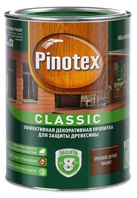 Пропитка декоративная для защиты древесины Pinotex Classic AWB орех 1 л.
