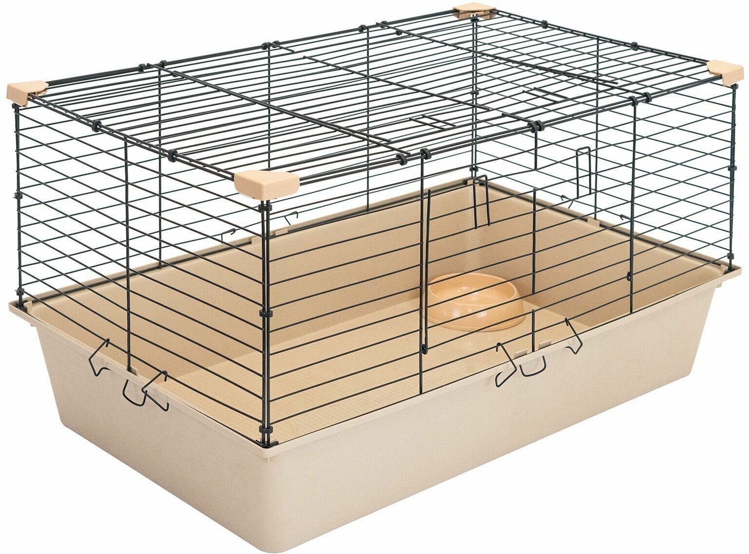 Клетка для грызунов для кроликов "PetTails" ральф, складная, шаг прута 18мм, 80*50*h43см (+миска, 2кормушки) беж-черн - фотография № 11