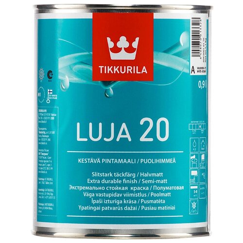 фото Краска акриловая (ак) tikkurila luja 20 влагостойкая моющаяся полуматовая белый 0.9 л 1.26 кг