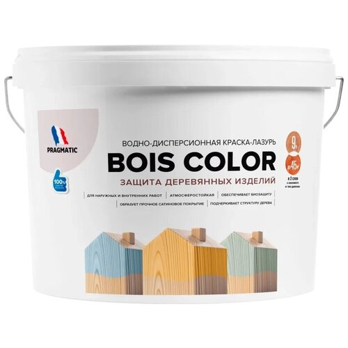 Краска акриловая Pragmatic Bois Color 5100BR91 полуматовая белый 9 л 12.04 кг краска акриловая vincent maison en bois влагостойкая моющаяся полуматовая белый 0 9 л