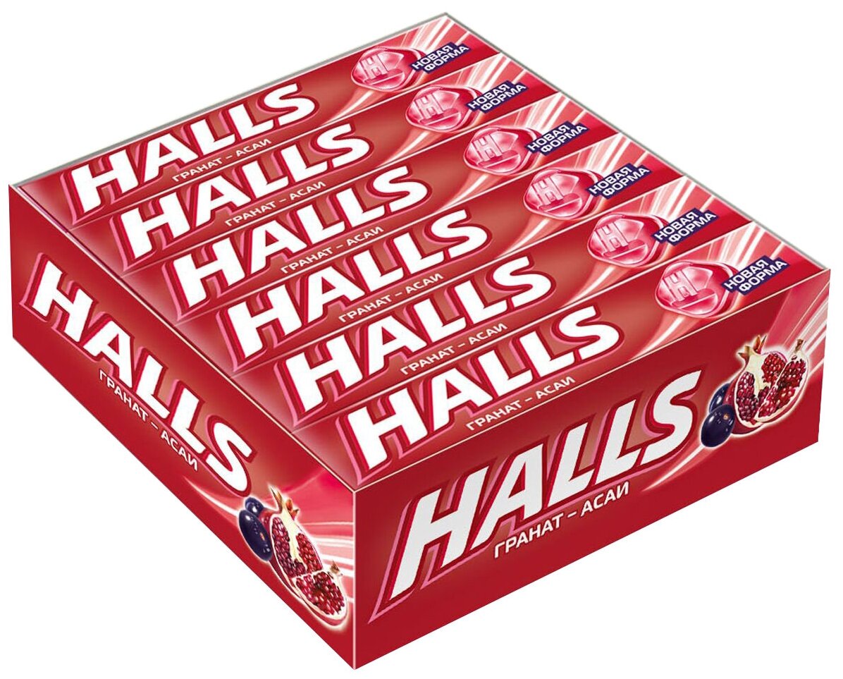 Леденцы Halls Гранат и ягоды асаи, 300 г, 12 уп. - фотография № 1