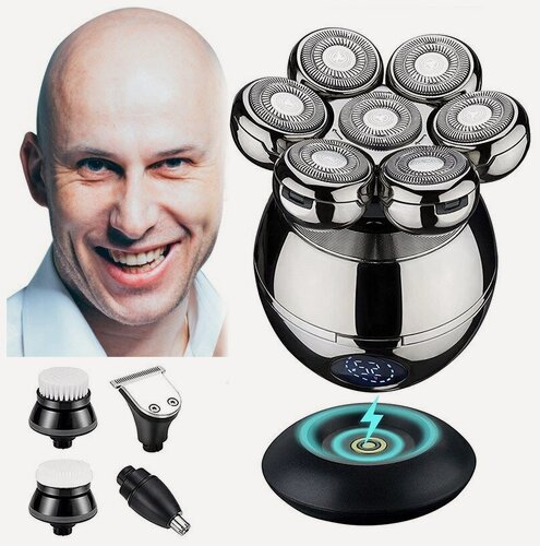 Изображение товара Электробритва мужская 5в1 FLOATING SYSTEM с плавающей головкой для сухого и влажного бритья, для лысых, серебристая